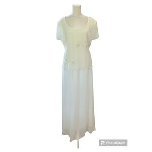 Vintage Positive Attitude White Beaded Maxi Dress Size 16 NWT